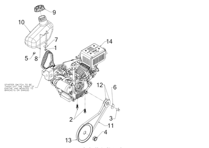 Engine Drive Diagram and Parts List for 1X21-INCHHP (31PS2S5C710)(2017) Cub Cadet Snow Blower